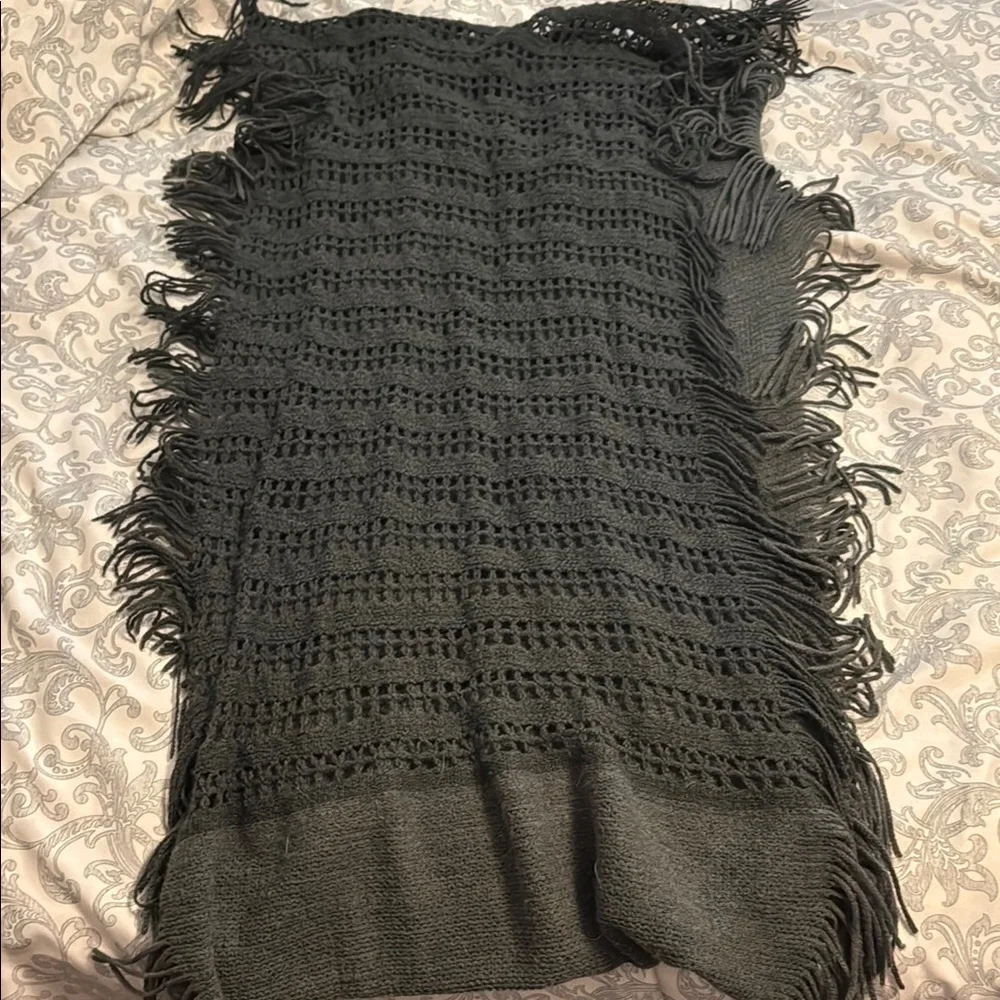 Chic Black Infinity Scarf with Fringe